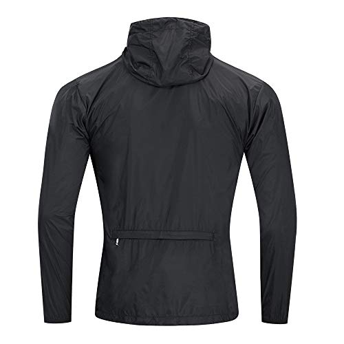 WOSAWE Chaqueta Rompevientos con Capucha, Ultra-Light Transpirable Ropa Deportiva para Correr, Competir, Acampar, Escalar, Motocicleta (Nuevo Negro XL)