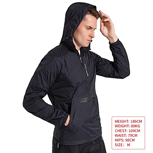 WOSAWE Chaqueta Rompevientos con Capucha, Ultra-Light Transpirable Ropa Deportiva para Correr, Competir, Acampar, Escalar, Motocicleta (Nuevo Negro XL)