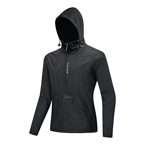 WOSAWE Chaqueta Rompevientos con Capucha, Ultra-Light Transpirable Ropa Deportiva para Correr, Competir, Acampar, Escalar, Motocicleta (Nuevo Negro XL)