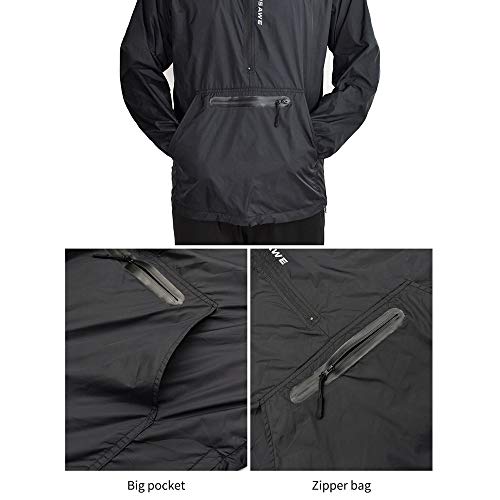 WOSAWE Chaqueta Rompevientos con Capucha, Ultra-Light Transpirable Ropa Deportiva para Correr, Competir, Acampar, Escalar, Motocicleta (Nuevo Negro XL)