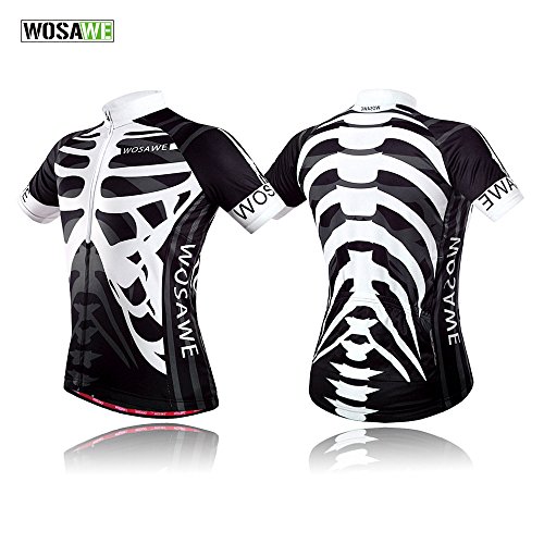 WOSAWE Trajes de ciclismo para hombre, transpirables, de manga corta, camiseta de bicicleta, camiseta de ciclismo y pantalones cortos acolchados 4D MTB Racing Set (traje esqueleto, M)