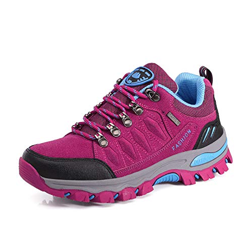 Wowei - Botas de senderismo, impermeables, para exteriores, deportivas, antideslizantes, cómodas, ligeras, de montaña, para trekking, para hombre y mujer, color Rojo, talla 37 EU