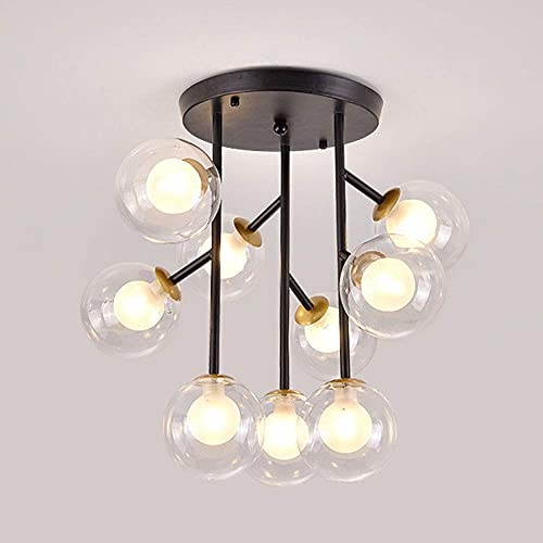 WQERLC Lámpara, Luz Colgante, Luz de Techo de Araña, Lámpara Nórdica Moderna Oro Industrial Vintage Villa Sombra de Vidrio Sombra Colgante Ing, para Cocina Comedor Sala de Estar/Black/9 S