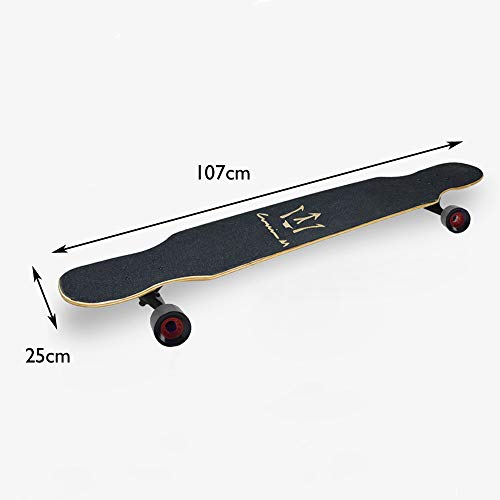 WRISCG Longboard Tabla Completa 25x107cm Skateboard, Drop-Through Freeride Skate Cruiser Boards, Rodamientos ABEC Alta velicidad, 8 Capas Flexible de Arce, por Adulto Principiante,D