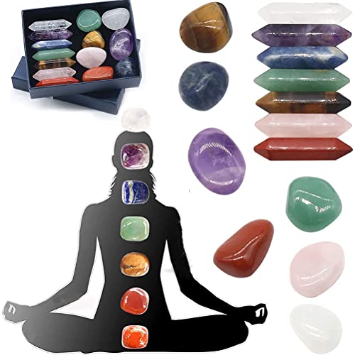 Wuawtyli Piedras de Chakra de Cristal curativo Natural para Terapia de Cristal,curación de Chakras,meditación,Piedras preocupantes,relajación,decoración (14 Piezas de Piedras de Chakra)