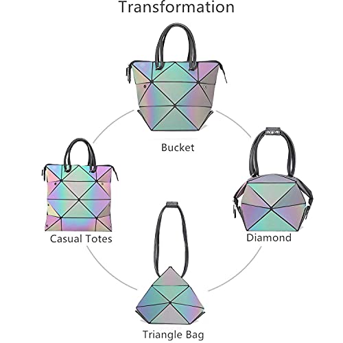 WUIOS - Juego de 3 bolsos geométricos luminosos para mujer y bolsos holográficos cruzados con cartera, Gris (Shoulder Bag), Medium
