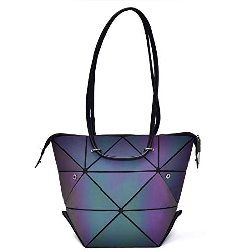 WUIOS - Juego de 3 bolsos geométricos luminosos para mujer y bolsos holográficos cruzados con cartera, Gris (Shoulder Bag), Medium