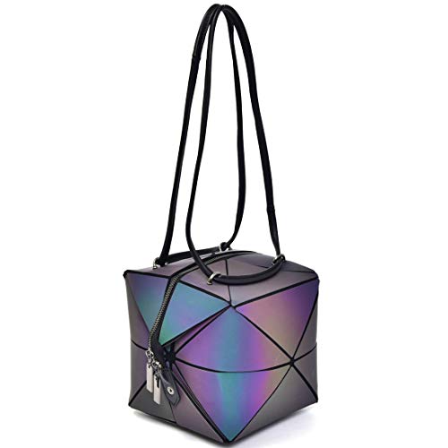 WUIOS - Juego de 3 bolsos geométricos luminosos para mujer y bolsos holográficos cruzados con cartera, Gris (Shoulder Bag), Medium