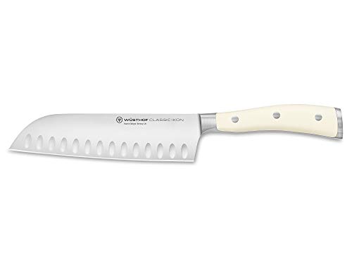 Wusthof Classic Ikon Crème (1040431317) - Cuchillo Santoku, Hoja Alveolada de 17 cm, Cuchillo de Cocina Estilo Asiático, Acero Inoxidable de Calidad, Mango Blanco