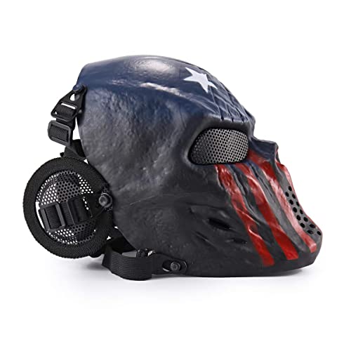 Wwman Máscara Táctica CS Airsoft de Cara Completa con Diseño de Calavera de, para Halloween, Cosplay, con Protección para Los Oídos, Capitán Americano