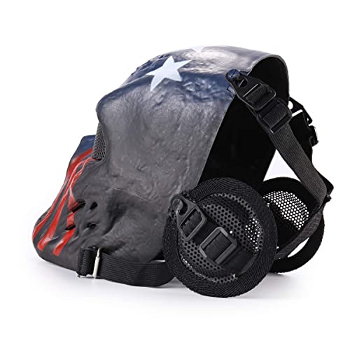 Wwman Máscara Táctica CS Airsoft de Cara Completa con Diseño de Calavera de, para Halloween, Cosplay, con Protección para Los Oídos, Capitán Americano