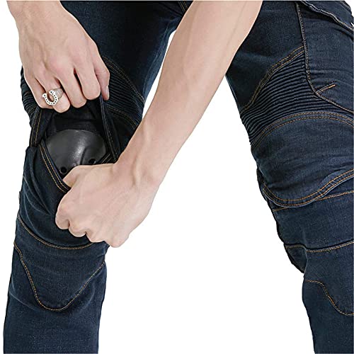 WWYL Pantalones De Moto,Hombre Motocicleta Pantalones,jeans De Motocicleta Clásicos,4 X Equipo De Protección Y Cinturón (Azul,M)