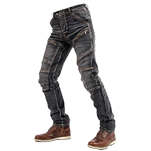 WWYL Pantalones De Moto,Hombre Motocicleta Pantalones,jeans De Motocicleta Clásicos,4 X Equipo De Protección Y Cinturón (Azul,M)