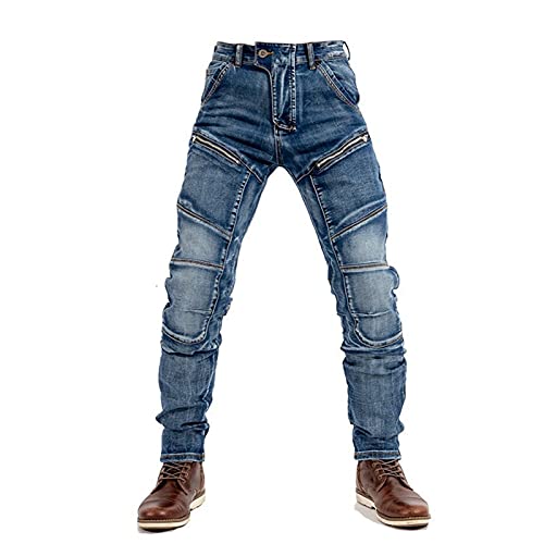 WWYL Pantalones De Moto,Hombre Motocicleta Pantalones,jeans De Motocicleta Clásicos,4 X Equipo De Protección Y Cinturón (Azul,M)
