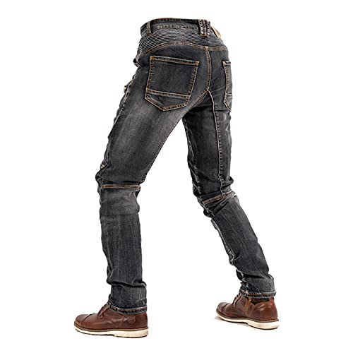 WWYL Pantalones De Moto,Hombre Motocicleta Pantalones,jeans De Motocicleta Clásicos,4 X Equipo De Protección Y Cinturón (Azul,M)