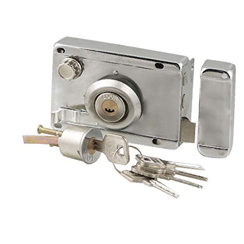 X-DREE Office Silver Tone Left Door Door Deadbolt Rim Lock w 5 Metal Keys(Office Silver Tone Left Hand Door Deadbolt Rim Lock w 5 Metal Keys