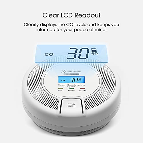 X-Sense Detector de Alarma de monóxido de Carbono interconectado, Detector de Alarma de CO reemplazable con batería LCD fácil de Leer, Cumple con el estándar EN 50291, CO03D-W, Link+