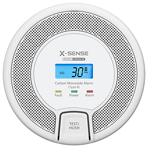 X-Sense Detector de Alarma de monóxido de Carbono interconectado, Detector de Alarma de CO reemplazable con batería LCD fácil de Leer, Cumple con el estándar EN 50291, CO03D-W, Link+