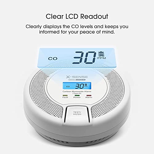 X-Sense Detector de alarma de monóxido de carbono interconectado, detector de alarma de CO reemplazable con batería LCD fácil de leer, cumple con el estándar EN 50291, CO03D-W, Link+, paquete de 2