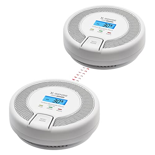 X-Sense Detector de alarma de monóxido de carbono interconectado, detector de alarma de CO reemplazable con batería LCD fácil de leer, cumple con el estándar EN 50291, CO03D-W, Link+, paquete de 2