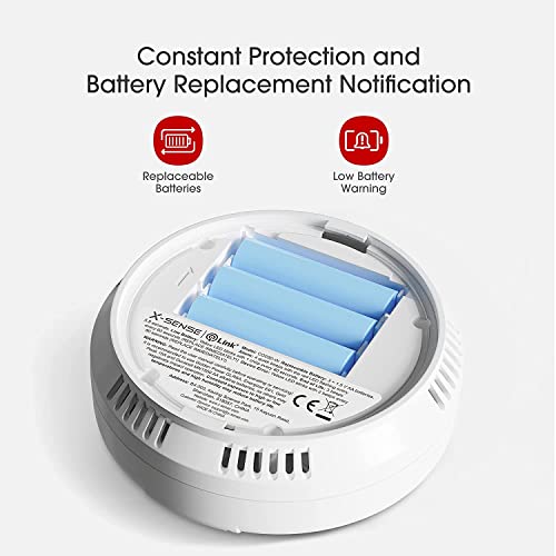 X-Sense Detector de alarma de monóxido de carbono interconectado, detector de alarma de CO reemplazable con batería LCD fácil de leer, cumple con el estándar EN 50291, CO03D-W, Link+, paquete de 2