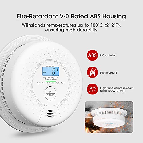 X-Sense Detector de Humo y monóxido de Carbono Alarma de Humo y CO de 10 años, con Pantalla LCD y botón de Prueba, SC01