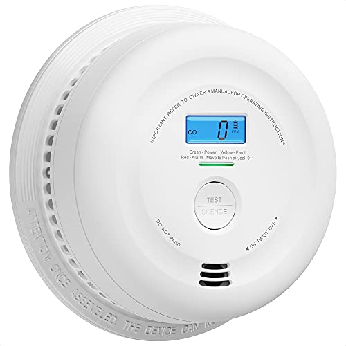 X-Sense Detector de humo y monóxido de carbono con batería de 10 años y pantalla LCD, Alarma de humo y CO de doble sensor cumple con estándares EN 14604 y EN 50291, Verificación automática, SC08