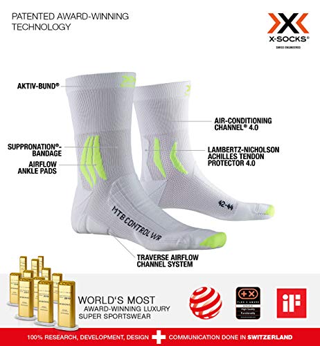 X-Socks Mountain Bike Control Water Resistant Socks, Unisex Adulto, Arctic White/Phyton Yellow, 35-38