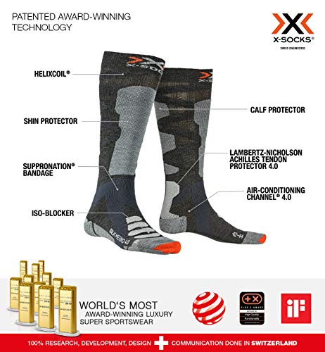 X-Socks Ski Silk 4.0 Invierno Merino Calcetines De Esquí, Hombre, Anthracite Grey Melange, 45/47