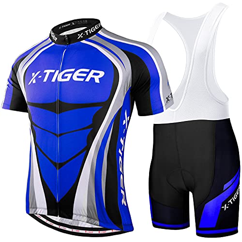 X-TIGER Hombres de Bicicleta con 5D Gel Acolchado MTB Ciclismo Tirantes Culotte Pantalones Cortos Culotes (#8, M(CN)=S(EU))