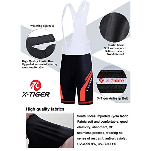 X-TIGER Hombres Ropa Interior de Bicicleta con 5D Gel Acolchado MTB Ciclismo Pantalones Cortos-Negro (Rojo Culotte Pantalones, L)