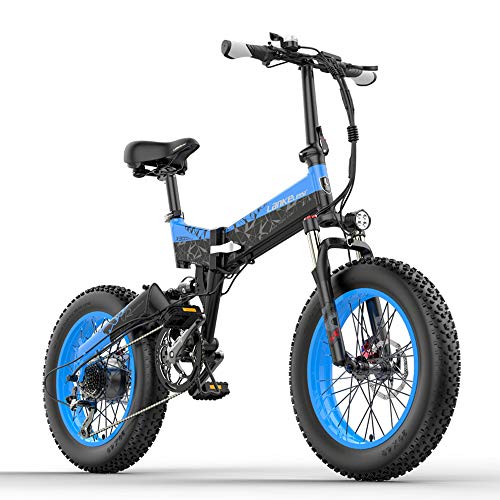 X3000plus Bicicleta de montaña eléctrica Plegable Fat Bike de 20 Pulgadas, Bicicleta asistida con 48V batería extraíble (Blue, 17.5Ah)