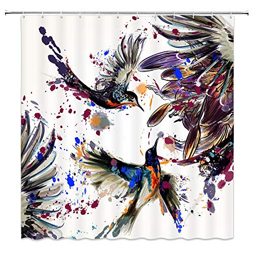 XCBN Cortina de baño Impermeable con patrón de Plumas de Colores Cortina de Ducha de Tela 3D con 12 Ganchos para decoración de baño a Prueba de Moho A5 150x180cm