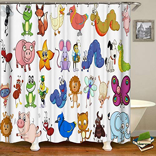 XCBN Cortinas de Ducha de Animales de Perro de Dibujos Animados con impresión en 3D, Cortinas de baño Encantadoras con Ganchos, Pantalla de baño de Tela Impermeable A2 150x200cm