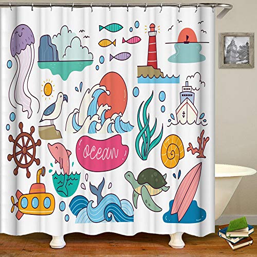 XCBN Cortinas de Ducha de Animales de Perro de Dibujos Animados con impresión en 3D, Cortinas de baño Encantadoras con Ganchos, Pantalla de baño de Tela Impermeable A2 150x200cm