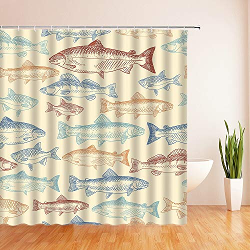 XCBN Cortinas de Ducha de Dibujos Animados de Peces de Colores oceánicos, Cortina de baño, Cortina de baño de decoración de Tela Impermeable con Ganchos A10 180x180cm