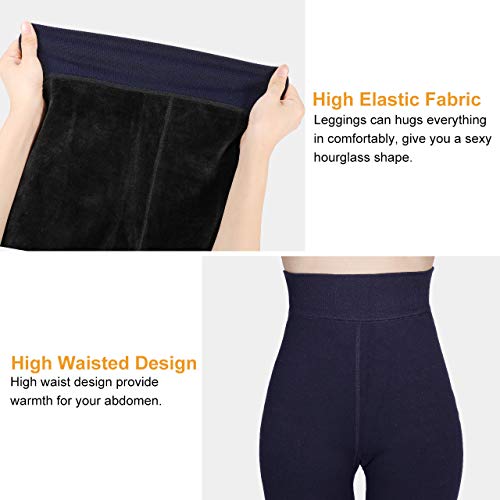 XDDIAS Térmicas Leggins Mujer, 2 Pares Cálidas de Invierno Pantalones, Alta Elasticidad Mujeres Grueso Polainas-Negro +Azul Marino