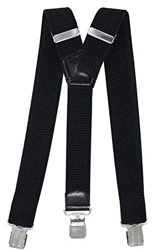 Xeira - Tirantes para hombre y mujer extrafuertes en diseño UNI y rayas con 3 clips XL de 4cm de ancho (Negro 6779)
