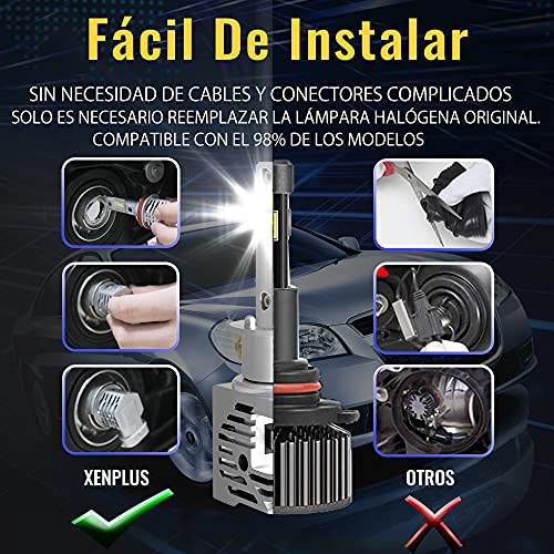 XENPLUS Bombilla H1 LED para Coche,50W 10000LM 6500K Blanco Faros Delanteros sin Ventilador en Línea Luce, Kit de LED H1 ,Faros Reemplazo de Halógena y Kit Faros antiniebla 2 Lámparas