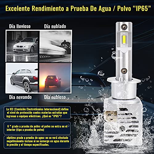 XENPLUS Bombilla H1 LED para Coche,50W 10000LM 6500K Blanco Faros Delanteros sin Ventilador en Línea Luce, Kit de LED H1 ,Faros Reemplazo de Halógena y Kit Faros antiniebla 2 Lámparas