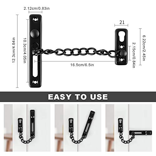 XGzhsa Cadena de puerta antirrobo, cadena de puerta de acero inoxidable, Cerradura del pestillo de la puerta de seguridad de la cadena de la puerta interna ideal para el hotel casero (negro)