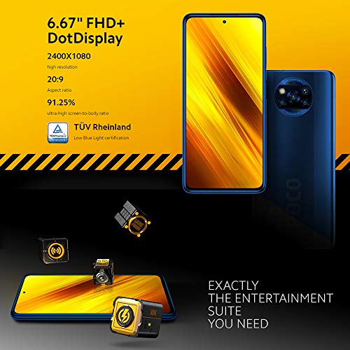 Xiaomi Poco X3 6GB RAM 128GB ROM Smartphone Qualcomm Snapdragon 732G 64MP Cámara Trasera Cuádruple Autofoto Cámara 20MP AI NFC Teléfono Móvil (Blue)