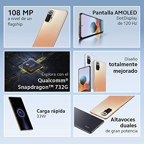 Xiaomi Redmi Note 10 Pro - Smartphone 6+128GB, 6,67" AMOLED DotDisplay de 120 Hz, Snapdragon 732G, 108 MP Cámara cuádruple, 5020 mAh, Gris Onyx