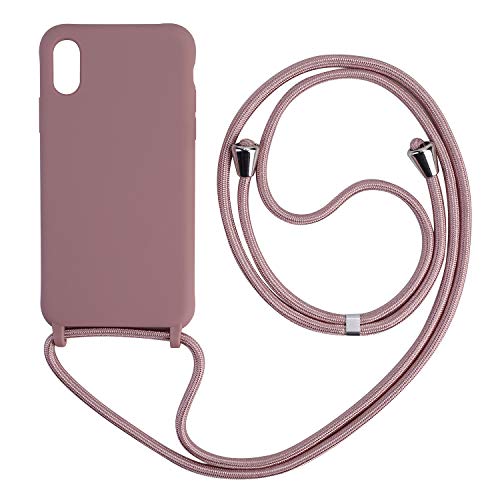 xingting EU Funda con Cuerda Compatible con iPhone XS MAX Ajustable Collar Correa de Cuello Cordón Carcasa de Silicona Skin Caso TPU Suave Silicona-Rosa Oro