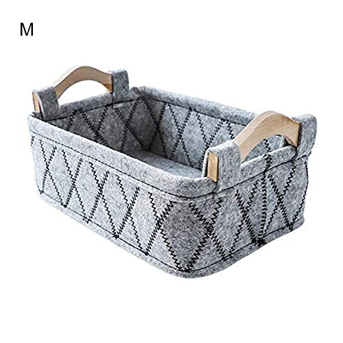 XQxiqi689sy Hot New Felt Home Storage Basket Artículos variados para revistas Caja para organizador con mango de madera gris claro LNone