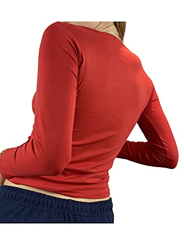 Y2K Top Corto con Estampado de Cara para Mujer, Casual de Manga Larga Retro Tie Dye Cuello Redondo Mujer Verano Otoño 2021 Moda Streetwear Tees Camisetas (A Rojo, M)