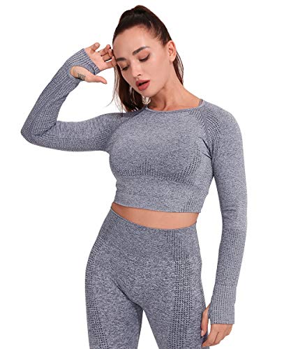 Yaavii - Leggings deportivos largos para mujer, opacos, pantalones de yoga, fitness, con cintura alta, control abdominal gris M