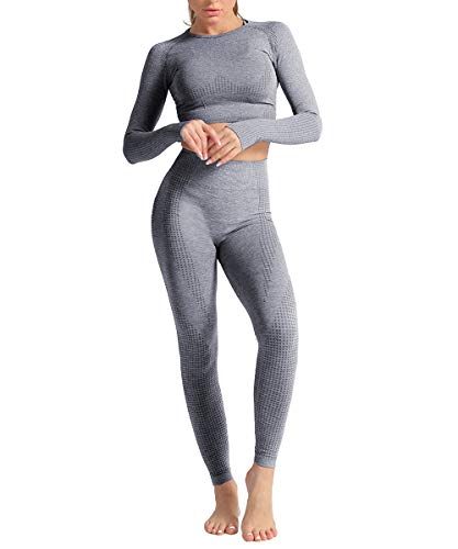 Yaavii - Leggings deportivos largos para mujer, opacos, pantalones de yoga, fitness, con cintura alta, control abdominal gris M