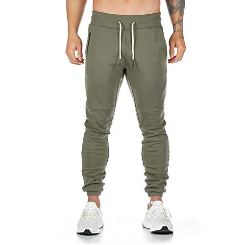 Yageshark - Pantalones de deporte para hombre, de algodón, ajustados verde XL