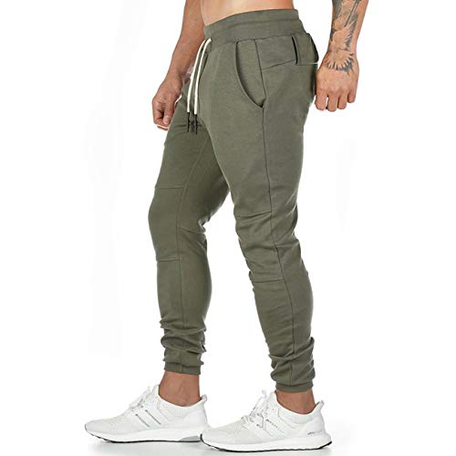 Yageshark - Pantalones de deporte para hombre, de algodón, ajustados verde XL